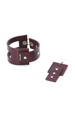 EMMA SET - leather bracelet+earrings - Bordeaux - BANIZS