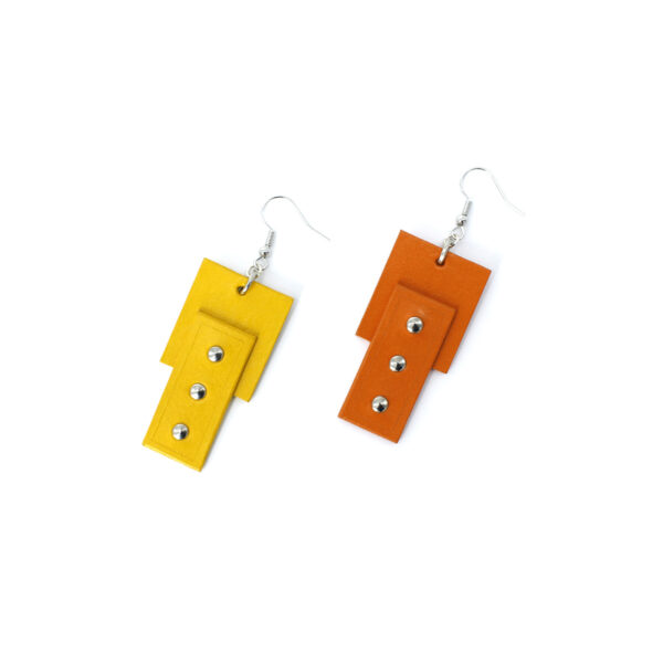 EMMA leather earrings in yellow and orange colors - BANIZS