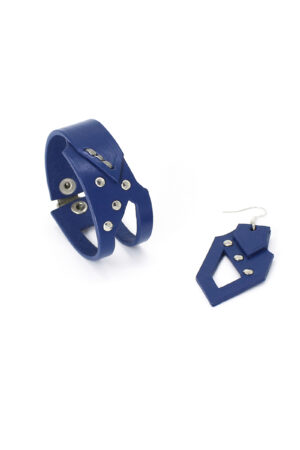 GIULIANA SET - leather bracelet+bold earrings - Blue - BANIZS