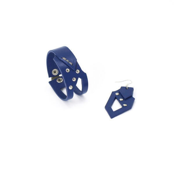 GIULIANA SET - leather bracelet+bold earrings - Blue - BANIZS