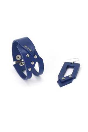 GIULIANA SET - leather bracelet+earrings - Blue - BANIZS