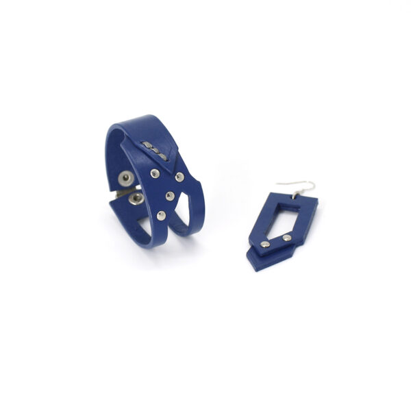 GIULIANA SET - leather bracelet+earrings - Blue - BANIZS