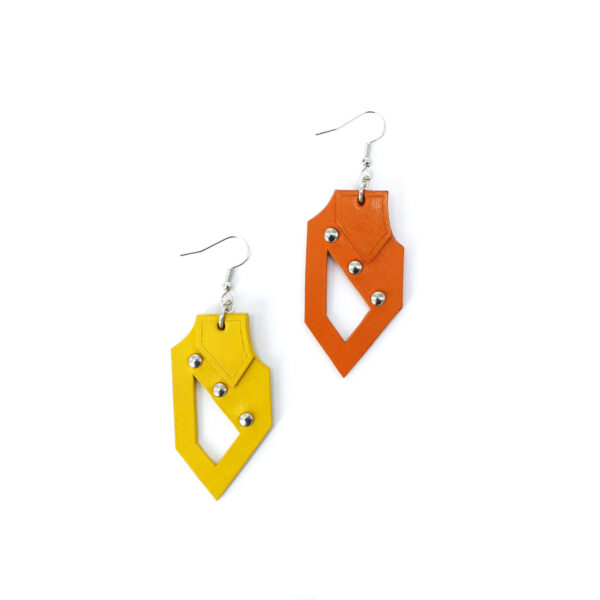 GIULIANA leather - bold earrings in orange and yellow colors - BANIZS