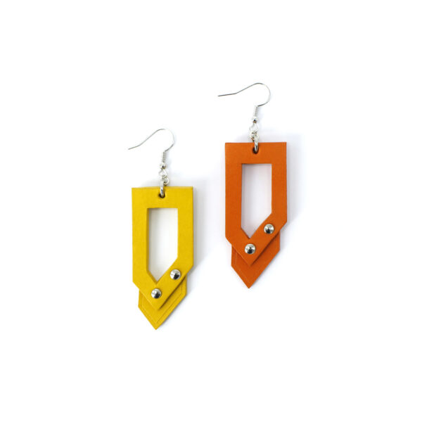 GIULIANA leather earrings in orange and yellow colors - BANIZS