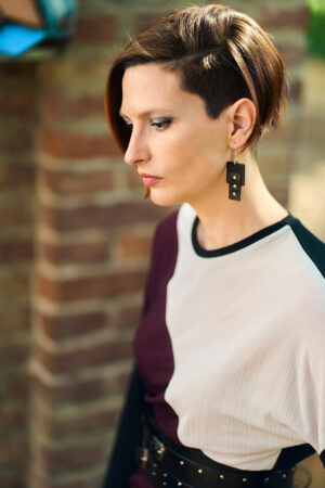 Model wears: EMMA earrings - Black, ANIQUE belt - Black - BANIZS