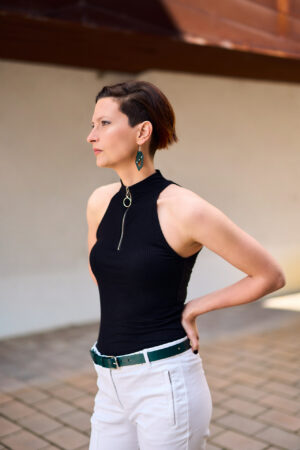 Model wears: GIULIANA - bold earrings - Green, STEFANIE belt - Green - BANIZS