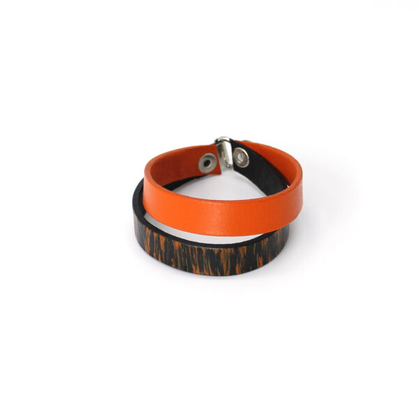 BANIZS Leather Goods - Double leather bracelet black - orange
