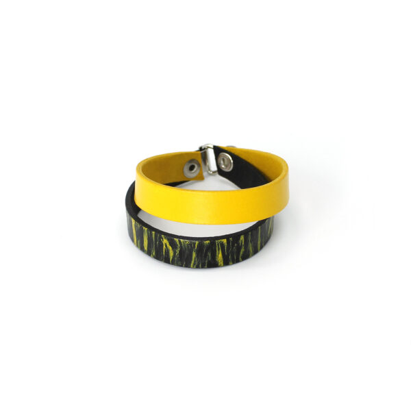 BANIZS Leather Goods - Double leather bracelet black - yellow