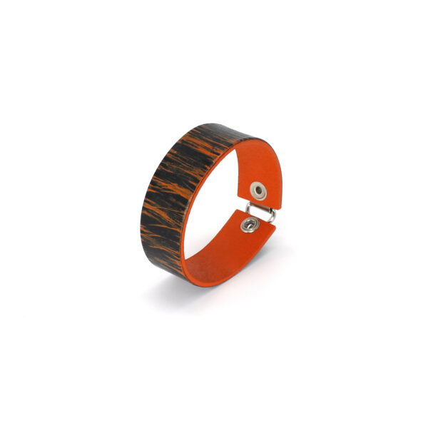 BANIZS Leather Goods - Patterned black - orange leather bracelet