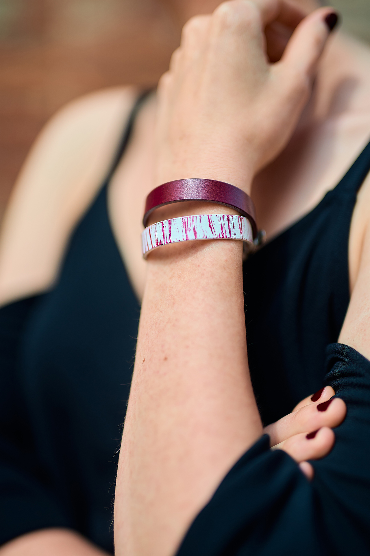 Double leather bracelet bordeaux