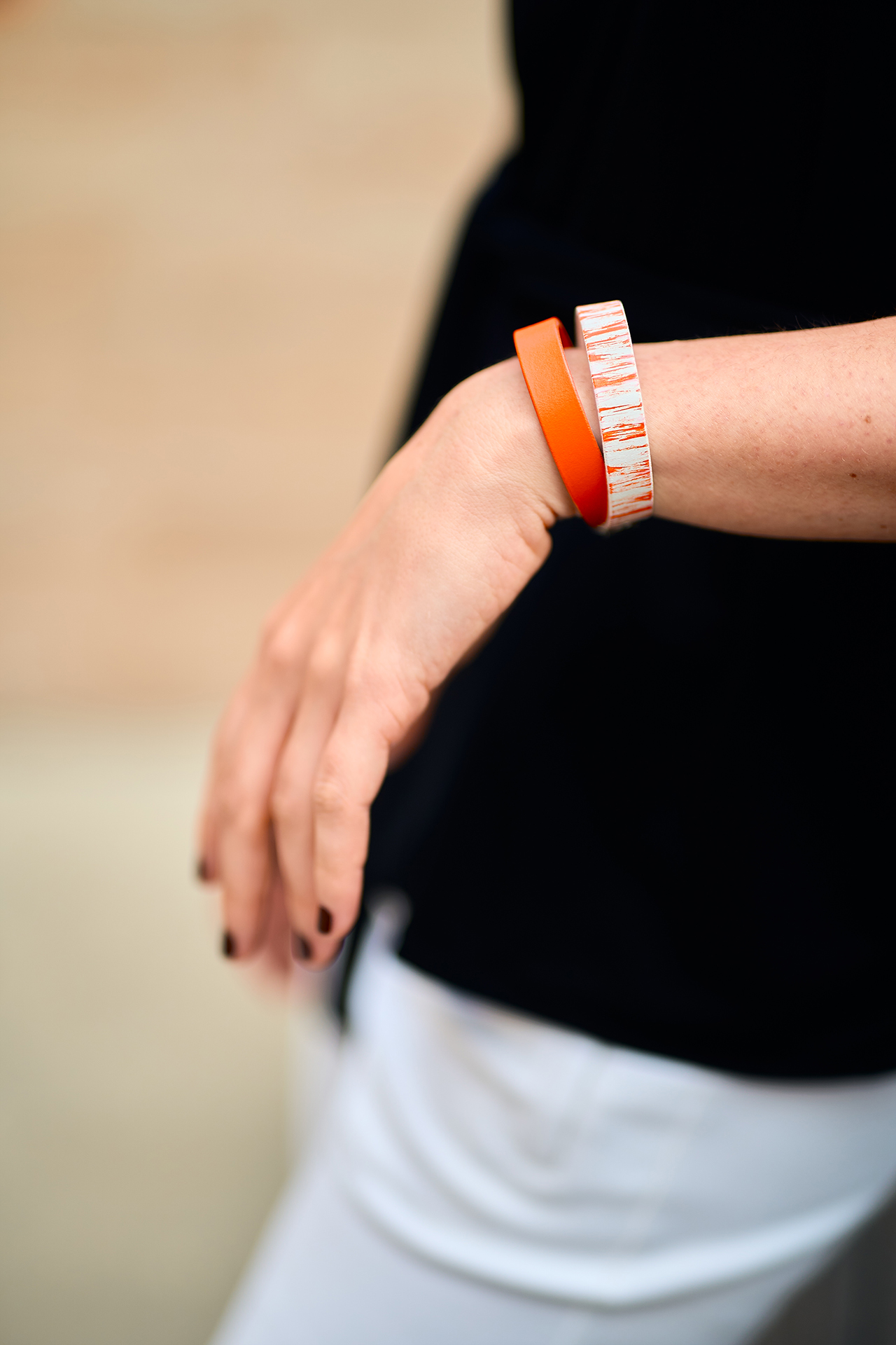 Double leather bracelet orange