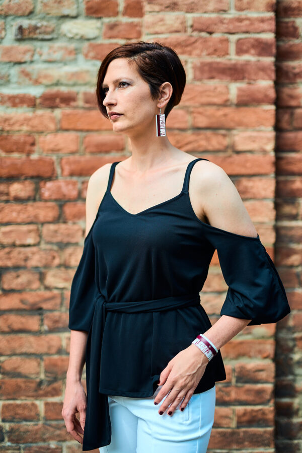 Layered bordeaux leather earrings and bracelet