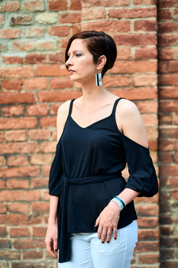 Layered leather bracelet and earrings green
