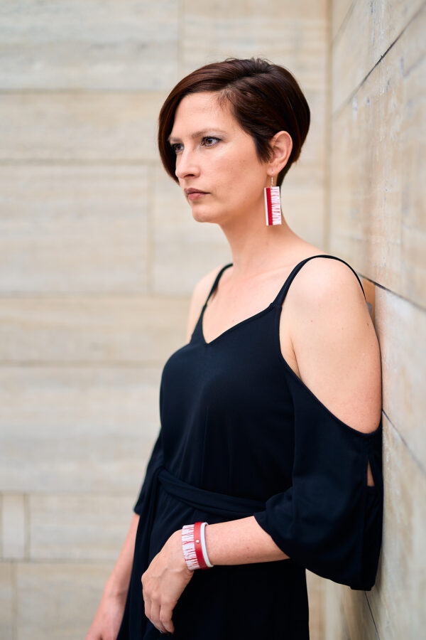 Layered leather bracelet and earrings red