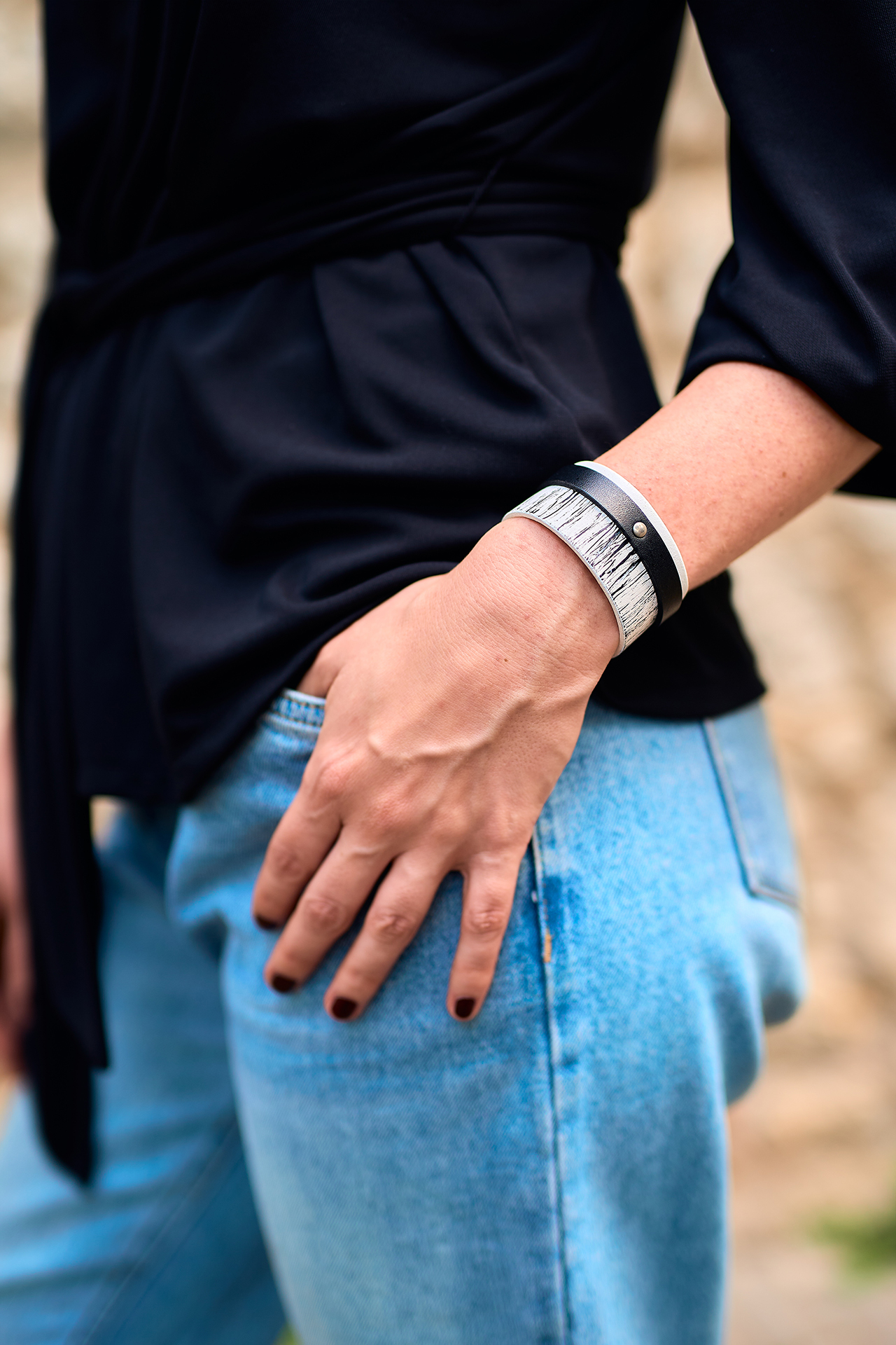 Layered leather bracelet black