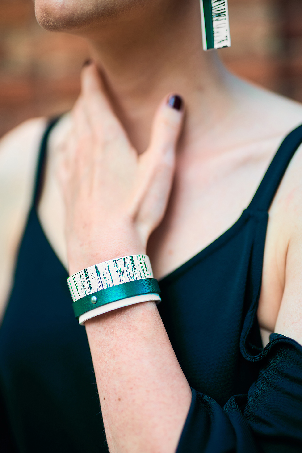 Layered leather bracelet green