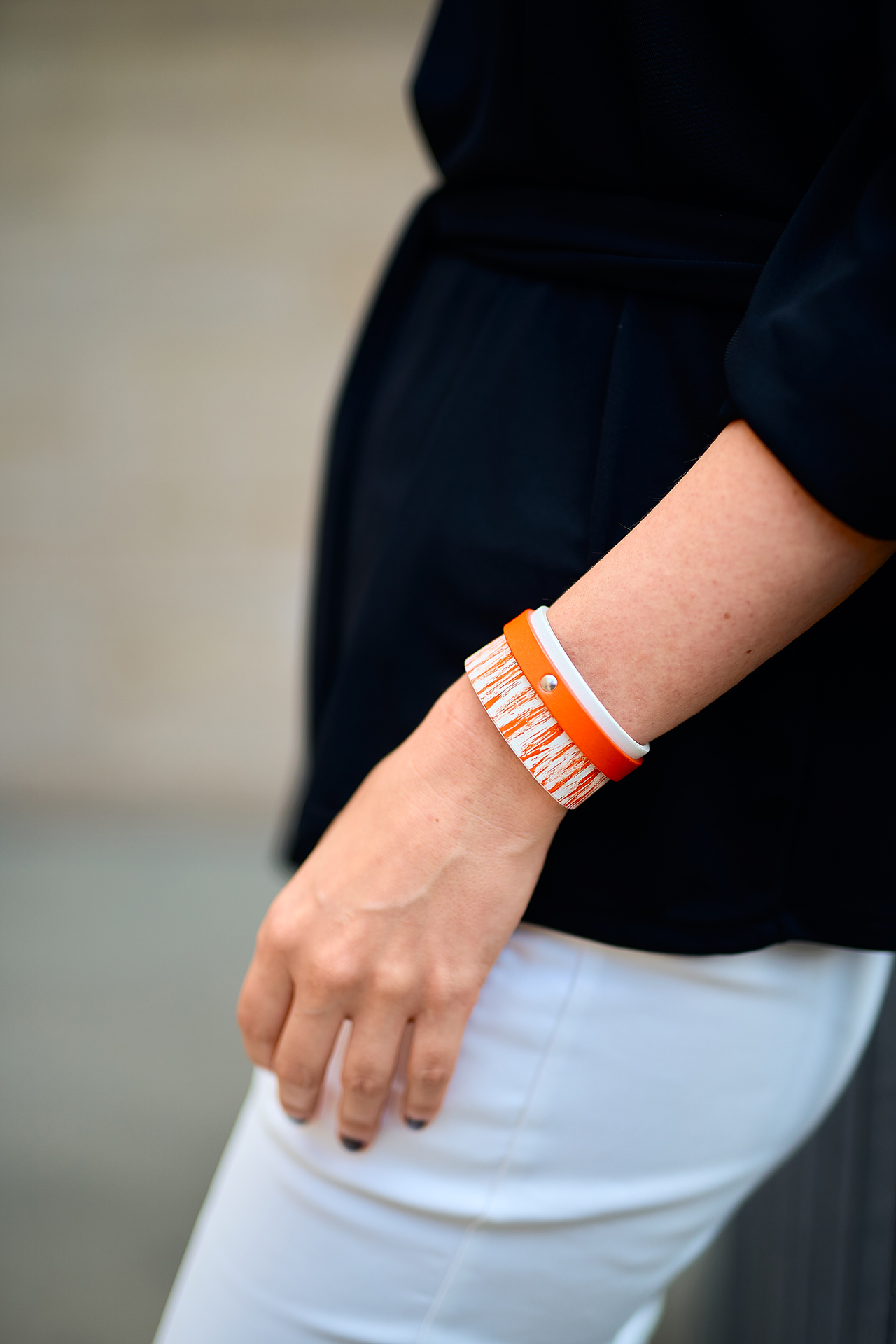 Layered leather bracelet orange