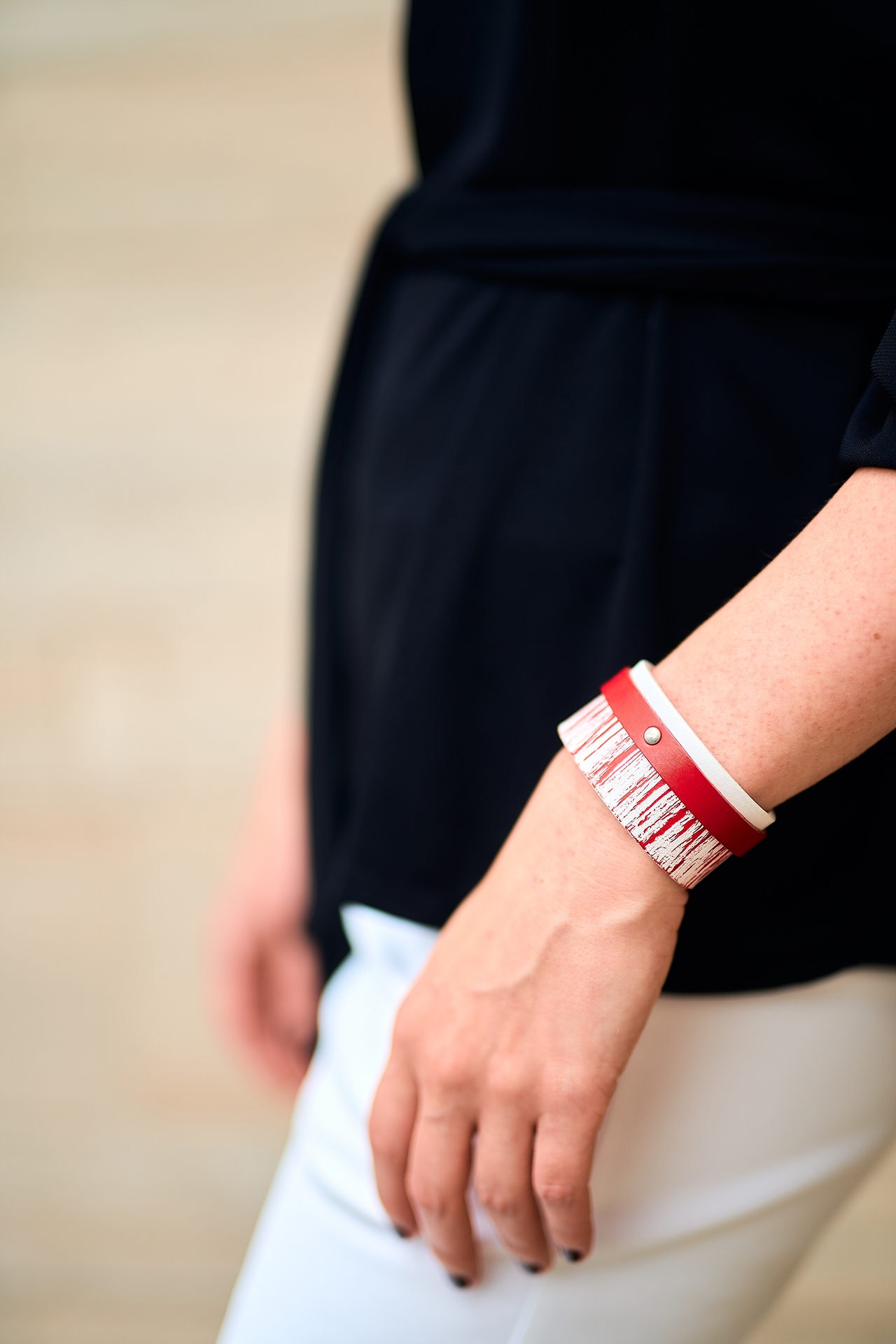 Layered leather bracelet red