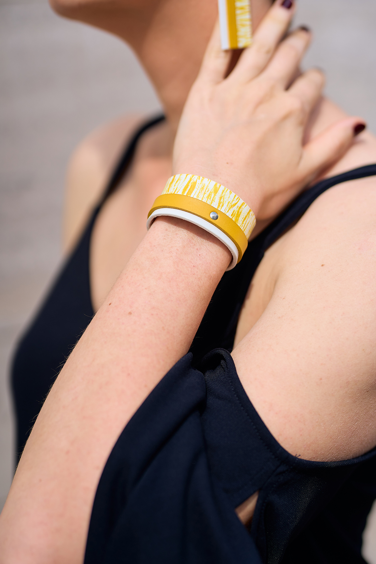 Layered leather bracelet yellow