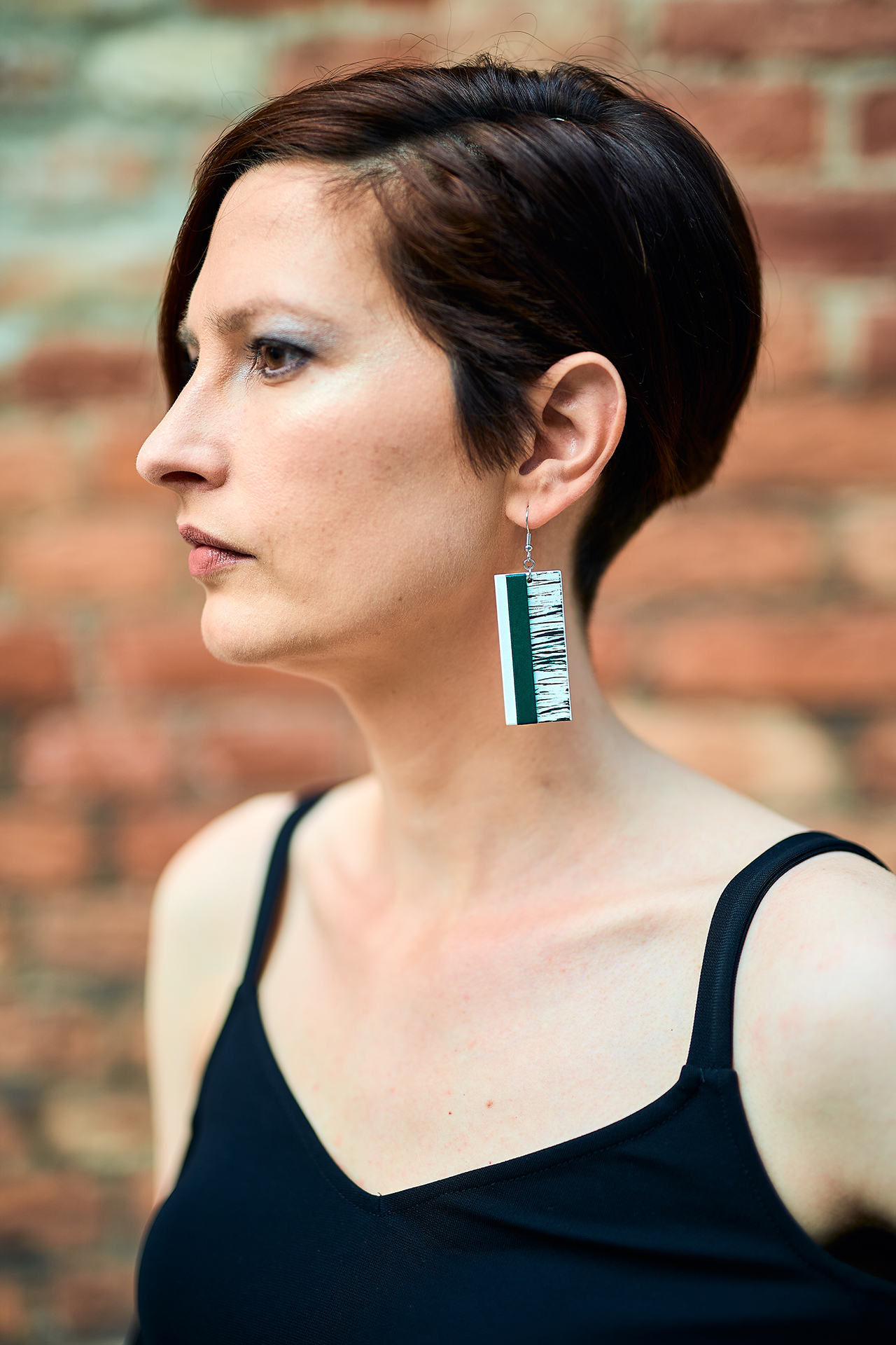 Layered leather earrings green