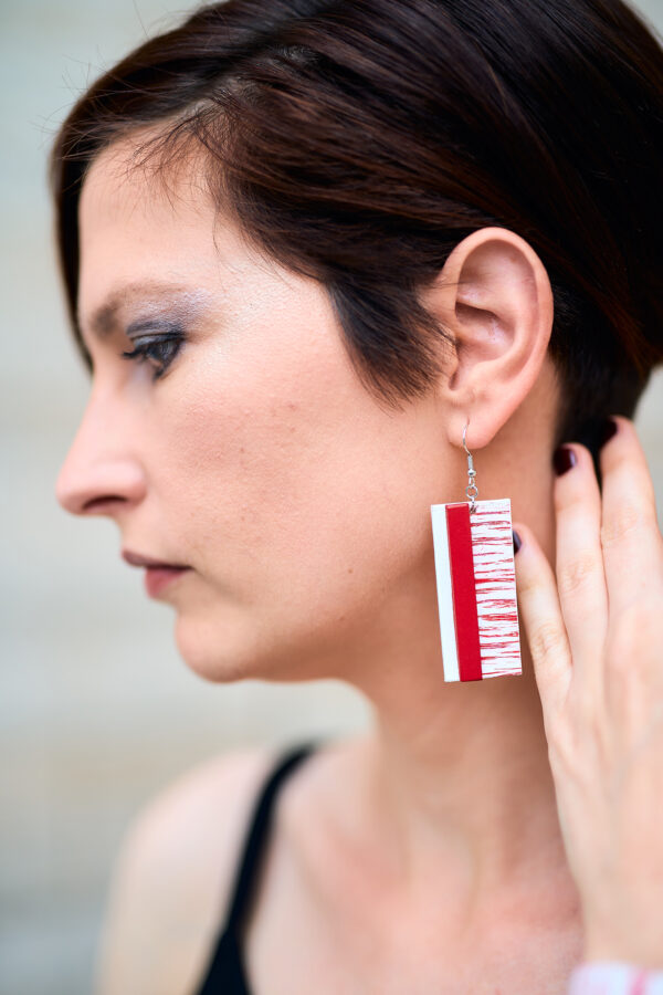 Layered leather earrings red