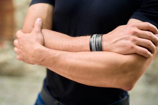 Layered leather men gray bracelet