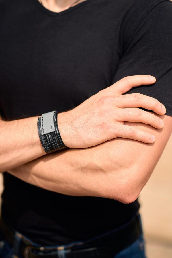 Rectangular leather men bracelet gray