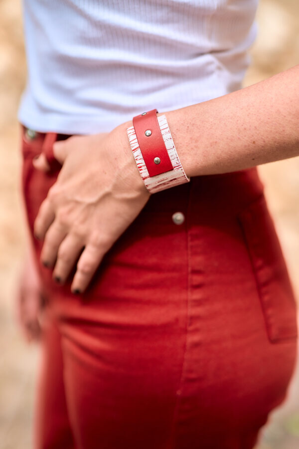 Rectangular red leather bracelet
